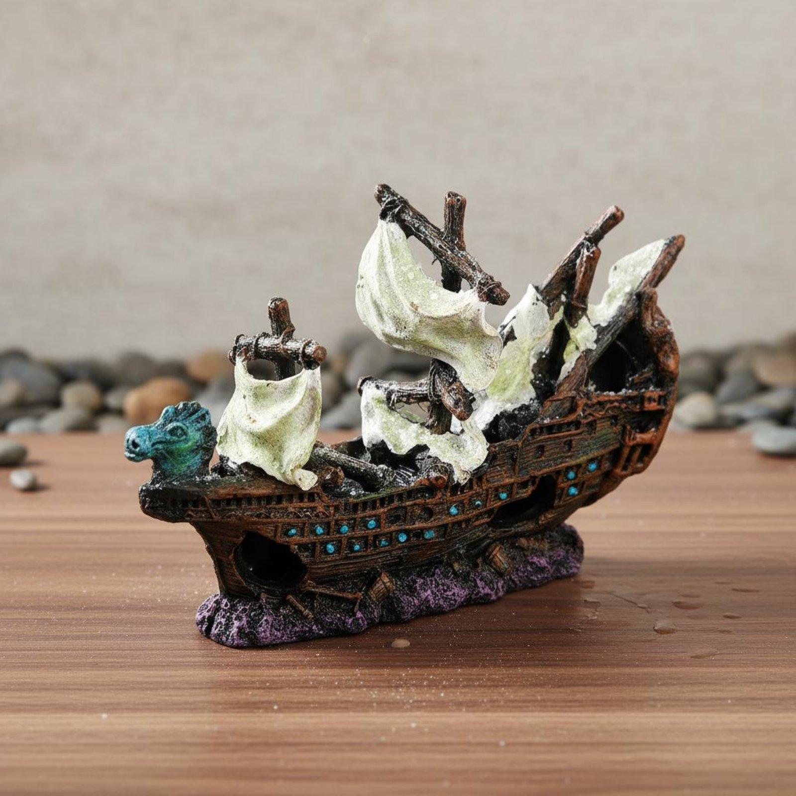 Fish Tank Resin Shipwreck Deco - Aquarium Marine Setup ulasan dan harga